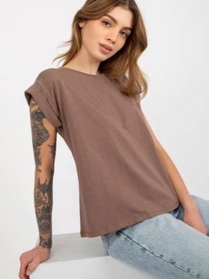 Zdjęcie produktu Brązowy damski t-shirt basic z bawełny Revolution
