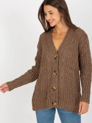 Zdjęcie produktu Brązowy dzianinowy sweter rozpinany z guzikami RUE PARIS
