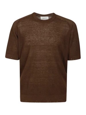 Zdjęcie produktu Brązowy T-shirt z lnianego materiału z krótkimi rękawami Atomofactory