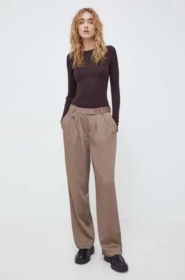 Zdjęcie produktu Bruuns Bazaar spodnie damskie kolor beżowy proste high waist