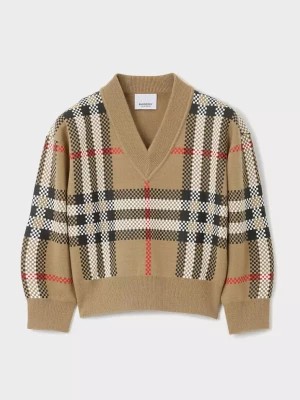 Zdjęcie produktu Burberry Children Wełniany sweter we wzór w kratę 6-12 lat rozmiar