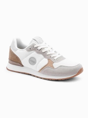 Zdjęcie produktu Buty męskie sneakersy z łączonych materiałów i siateczką - biało-brązowe V1 OM-FOSL-0155
 -                                    42