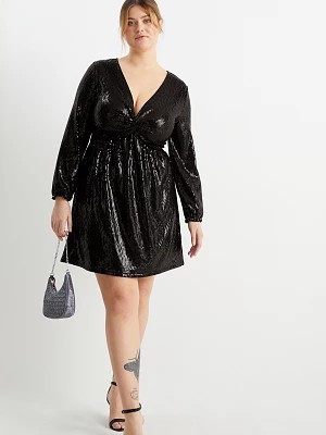 Zdjęcie produktu C&A CLOCKHOUSE-sukienka fit & flare z supełkiem-z połyskiem, Czarny, Rozmiar: XL