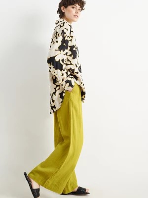 Zdjęcie produktu C&A Spodnie lniane-wysoki stan-szerokie nogawki, żółty, Rozmiar: 36