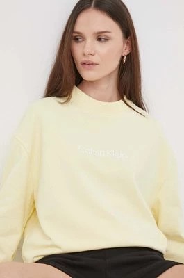 Zdjęcie produktu Calvin Klein bluza bawełniana damska kolor żółty z nadrukiemCHEAPER