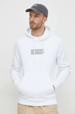 Zdjęcie produktu Calvin Klein bluza bawełniana męska kolor biały z kapturem z aplikacją