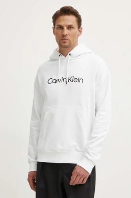 Zdjęcie produktu Calvin Klein bluza bawełniana męska kolor biały z kapturem z aplikacją