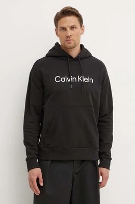 Zdjęcie produktu Calvin Klein bluza bawełniana męska kolor czarny z kapturem z aplikacją