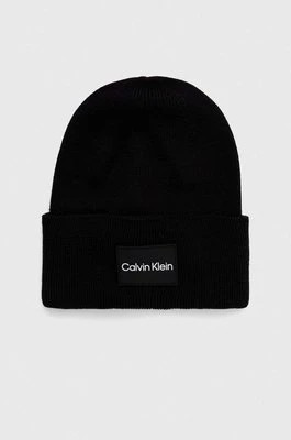 Zdjęcie produktu Calvin Klein czapka bawełniana kolor czarny z cienkiej dzianiny bawełniana