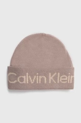 Zdjęcie produktu Calvin Klein czapka z domieszką wełny kolor beżowy