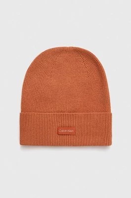 Zdjęcie produktu Calvin Klein czapka z domieszką wełny kolor pomarańczowy z cienkiej dzianiny