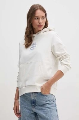 Zdjęcie produktu Calvin Klein Jeans bluza bawełniana damska kolor beżowy z kapturem z aplikacją J20J224893