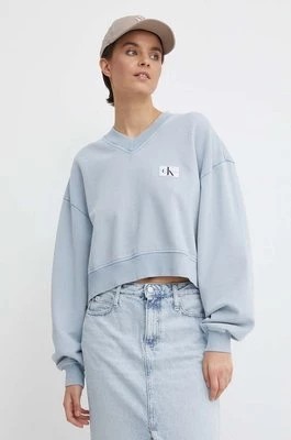 Zdjęcie produktu Calvin Klein Jeans bluza bawełniana damska kolor niebieski gładka