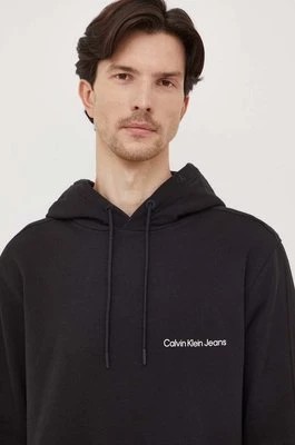 Zdjęcie produktu Calvin Klein Jeans bluza bawełniana męska kolor czarny z kapturem gładka