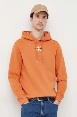 Zdjęcie produktu Calvin Klein Jeans bluza męska kolor pomarańczowy z kapturem z aplikacją