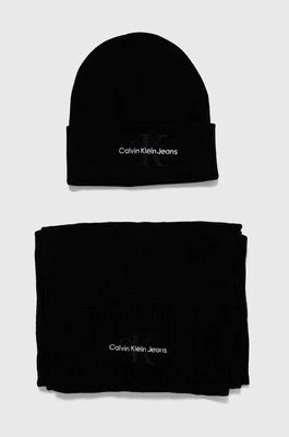 Zdjęcie produktu Calvin Klein Jeans czapka i szalik bawełniany kolor czarny