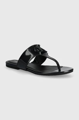 Zdjęcie produktu Calvin Klein Jeans japonki FLAT SANDAL SLIDE TOEPOST MG MET damskie kolor czarny na płaskim obcasie YW0YW01342