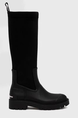 Zdjęcie produktu Calvin Klein Jeans kalosze High Rainboot Neoprene damskie kolor czarny na płaskim obcasie