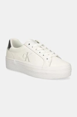 Zdjęcie produktu Calvin Klein Jeans sneakersy skórzane BOLD VULC FLATF LACEUP LTH kolor biały YW0YW01688