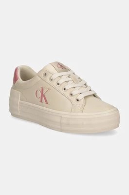 Zdjęcie produktu Calvin Klein Jeans sneakersy skórzane VULC FLATFORM LOW MG LTH kolor beżowy YW0YW01613