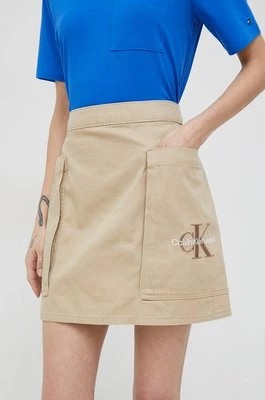 Zdjęcie produktu Calvin Klein Jeans spódnica bawełniana kolor beżowy mini prosta