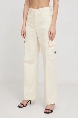 Zdjęcie produktu Calvin Klein Jeans spodnie damskie kolor beżowy proste high waist