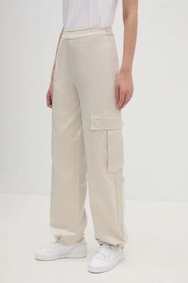 Zdjęcie produktu Calvin Klein Jeans spodnie damskie kolor beżowy szerokie high waist J20J223921