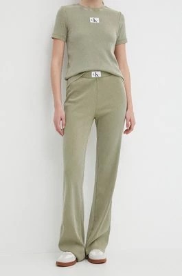 Zdjęcie produktu Calvin Klein Jeans spodnie damskie kolor zielony dzwony high waist