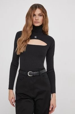 Zdjęcie produktu Calvin Klein Jeans sweter damski kolor czarny lekki z golfem