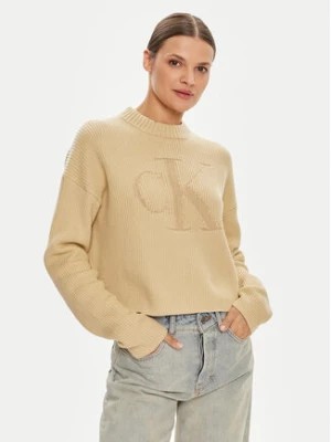 Zdjęcie produktu Calvin Klein Jeans Sweter Logo Intarsia J20J223615 Beżowy Relaxed Fit