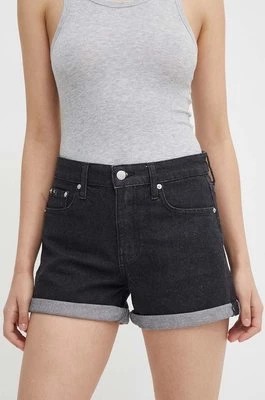 Zdjęcie produktu Calvin Klein Jeans szorty jeansowe damskie kolor czarny gładkie high waist J20J222808