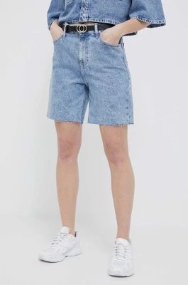 Zdjęcie produktu Calvin Klein Jeans szorty jeansowe damskie kolor niebieski gładkie high waist