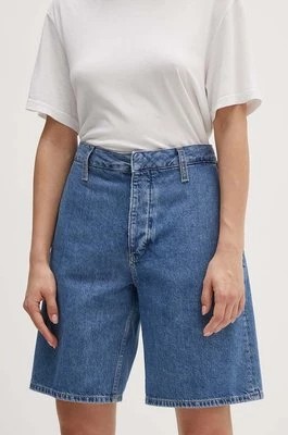 Zdjęcie produktu Calvin Klein Jeans szorty jeansowe damskie kolor niebieski gładkie high waist J20J224342