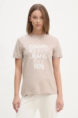 Zdjęcie produktu Calvin Klein Jeans t-shirt bawełniany damski kolor beżowy J20J224910