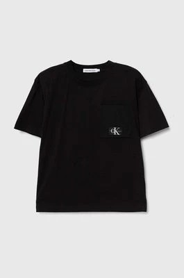 Zdjęcie produktu Calvin Klein Jeans t-shirt bawełniany dziecięcy kolor czarny z aplikacją