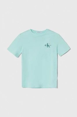 Zdjęcie produktu Calvin Klein Jeans t-shirt bawełniany dziecięcy kolor turkusowy z nadrukiem