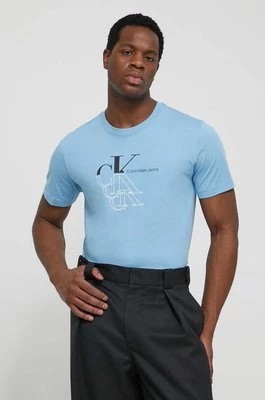 Zdjęcie produktu Calvin Klein Jeans t-shirt bawełniany męski kolor niebieski z nadrukiem