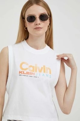Zdjęcie produktu Calvin Klein Jeans top bawełniany kolor biały