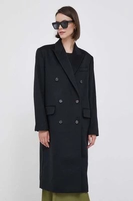 Zdjęcie produktu Calvin Klein płaszcz wełniany kolor czarny przejściowy dwurzędowy
