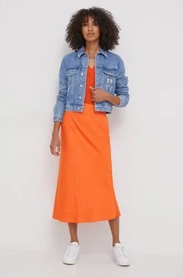 Zdjęcie produktu Calvin Klein spódnica kolor pomarańczowy midi rozkloszowana