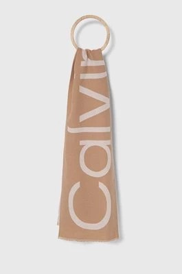 Zdjęcie produktu Calvin Klein szalik z domieszką wełny kolor beżowy wzorzysty K60K612028