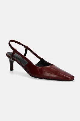 Zdjęcie produktu Calvin Klein szpilki skórzane HEEL SLINGBACK PUMP 50 LTH kolor bordowy HW0HW02152