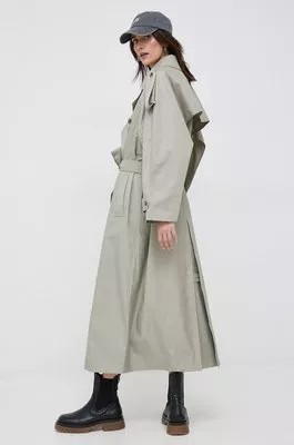 Zdjęcie produktu Calvin Klein trencz damski kolor zielony przejściowy dwurzędowy