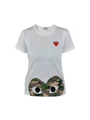 Zdjęcie produktu Camouflage Heart Print White Cotton T-Shirt Comme des Garçons