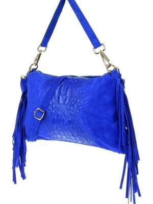 Zdjęcie produktu Chabrowa damska włoska skórzana torebka frędzel pozioma niebieski Merg