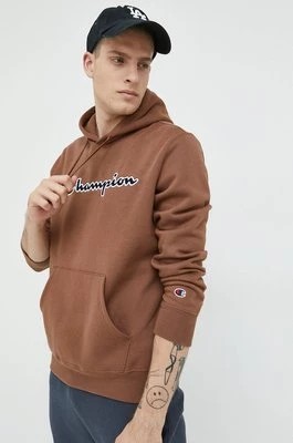 Zdjęcie produktu Champion bluza bawełniana męska kolor brązowy z kapturem z aplikacją