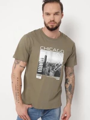 Zdjęcie produktu Ciemnobeżowa Koszulka Bawełniana z Ozdobnym Nadrukiem Ladena