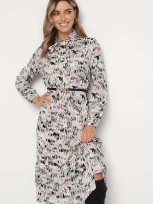 Zdjęcie produktu Ciemnobeżowa Rozkloszowana Sukienka Midi z Gumką w Pasie Barlena