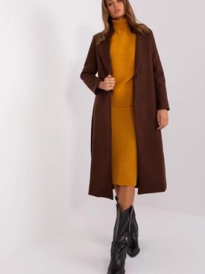 Zdjęcie produktu Ciemnobrązowy damski płaszcz z paskiem OCH BELLA
