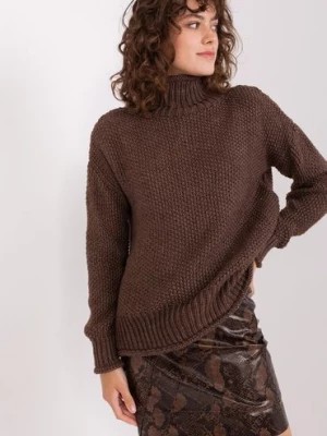 Zdjęcie produktu Ciemnobrązowy sweter z golfem z wełną